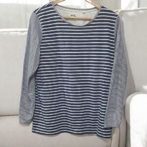 KITE shirt Organic Cotton Top Navy and White Striped Long Sleeve Womens Size‎ 12